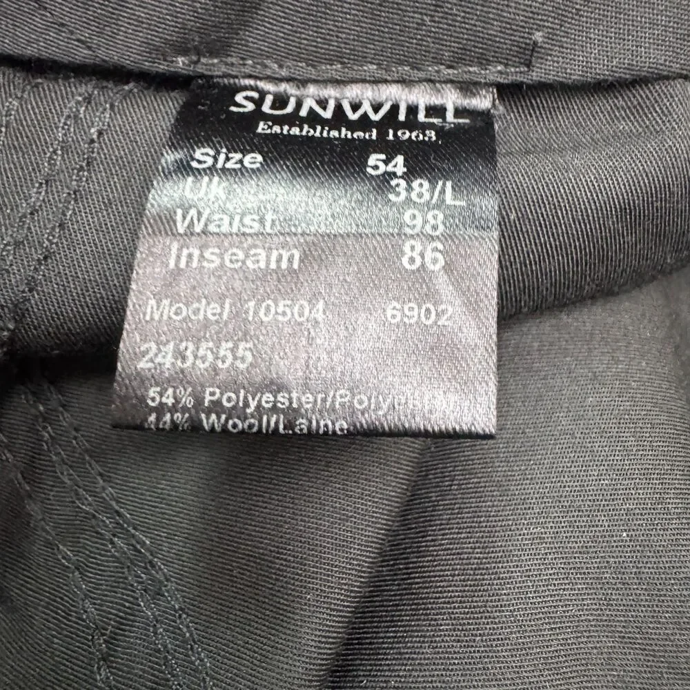 Sunwill Modern Dress Pants Mens 38L Gray Plaid Wool Blend Straight Trousers Work